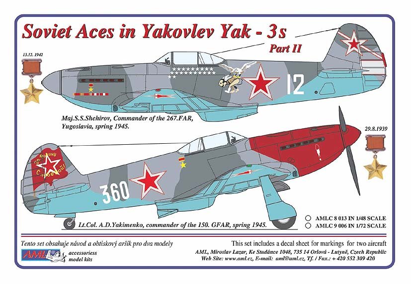 1/72 Decals for Yak-3 Soviet Aces Part II.