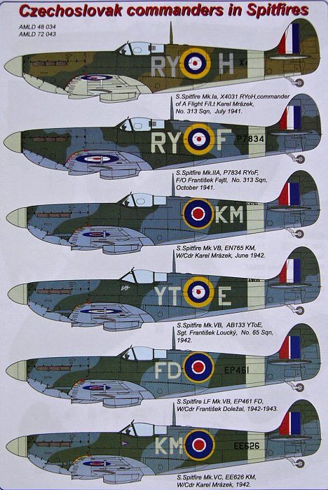 1/48 Decals Czechoslovak commanders in Spitfires