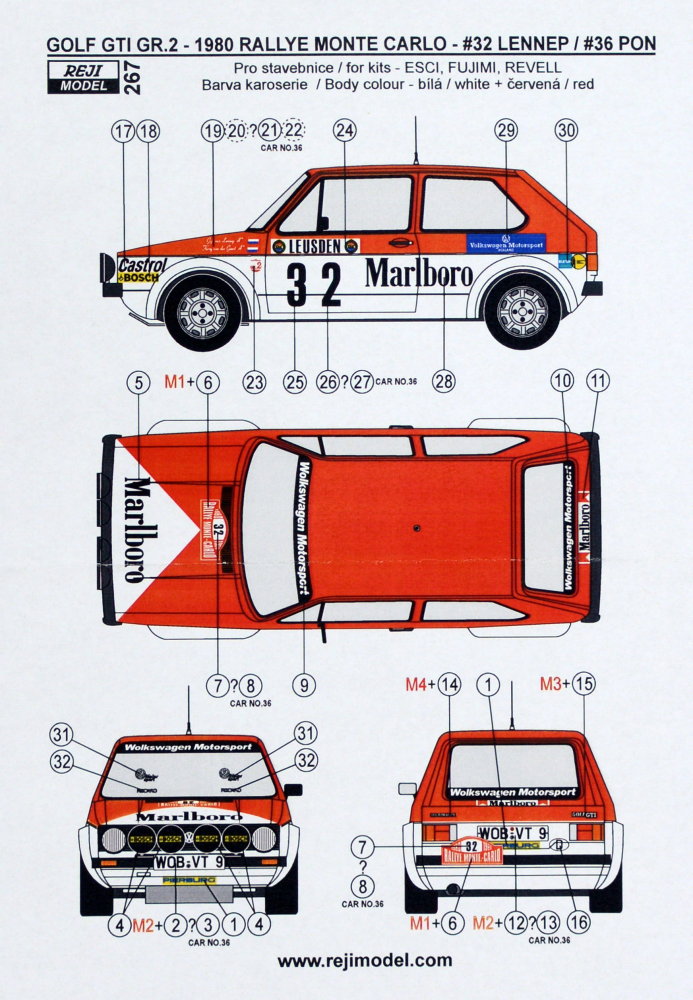 DECALS 1/32 REF 990 VW VOLKSWAGEN GOLF GTI RAGNOTTI RALLYE MONTE CARLO 1977 