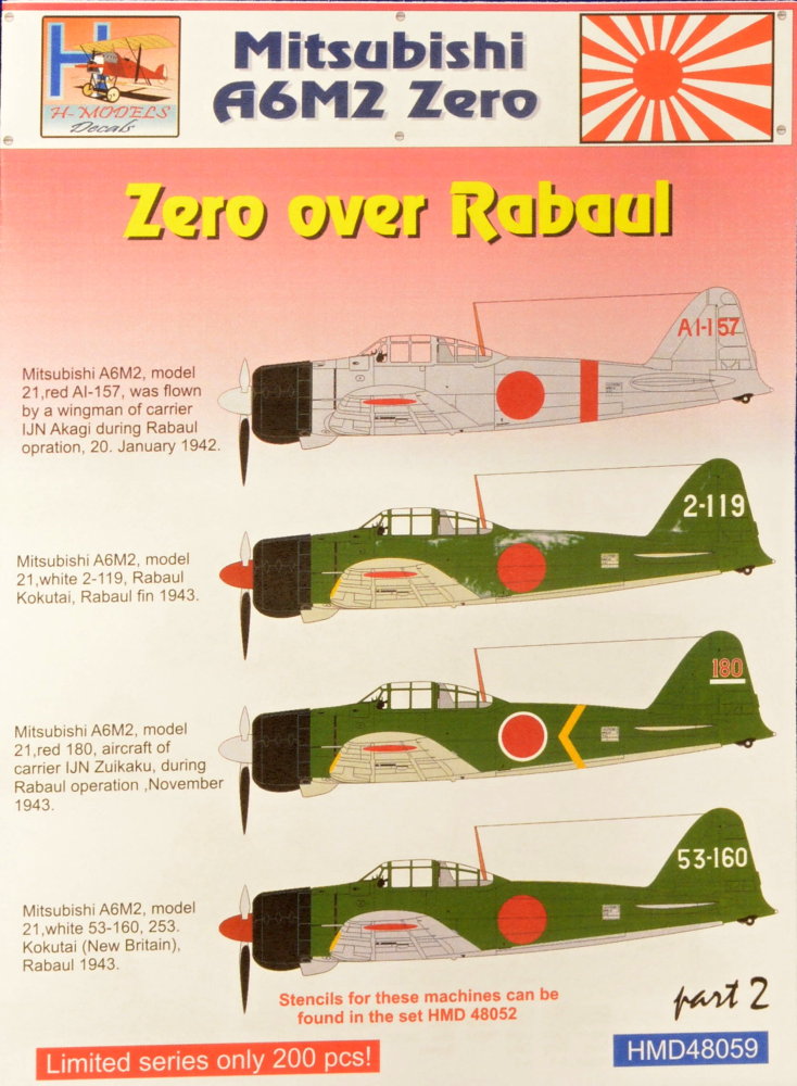 Part 1 # 48058 H-Model Decals 1/48 Mitsubishi A6M2 'Zero' over Rabaul 