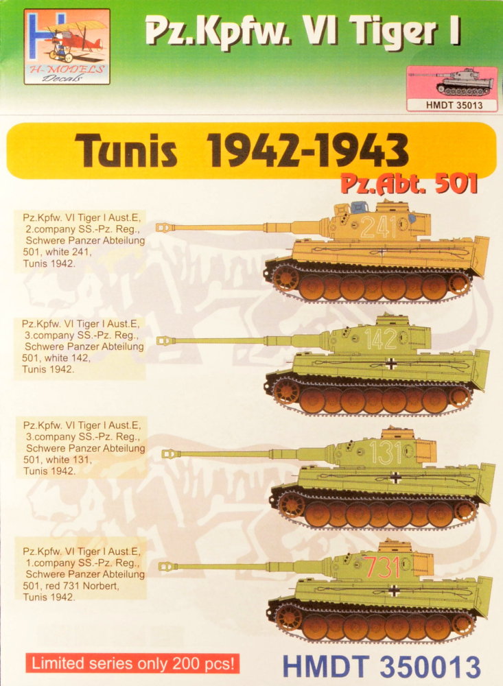 1/35 Decals Pz.Kpfw.VI Tiger I - Tunis 1942-1943