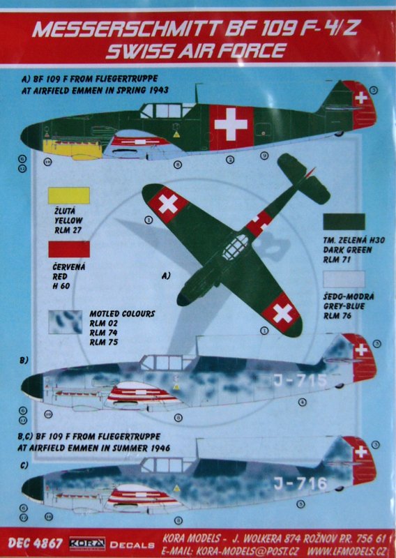 Modelimex Online Shop 1 48 Decals Bf 109 F 4 Z Swiss Air Force Your Favourite Model Shop