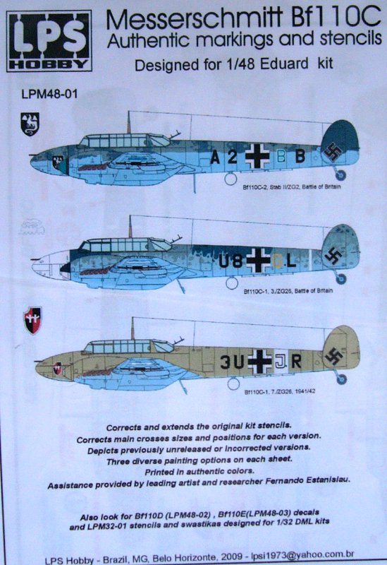 1/48 Bf 110C Decals&Stencils (3x Luftwaffe camo)