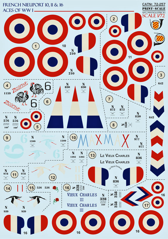 1/72 Nieuport 10,11&16 French Aces WWI (wet decal)