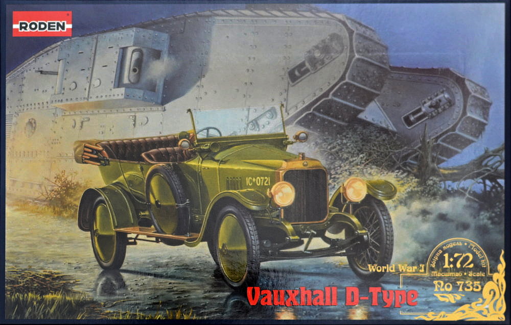 Roden 735-1/72 1912-1917 Vauxhall D-type car WWI plastic model kit 