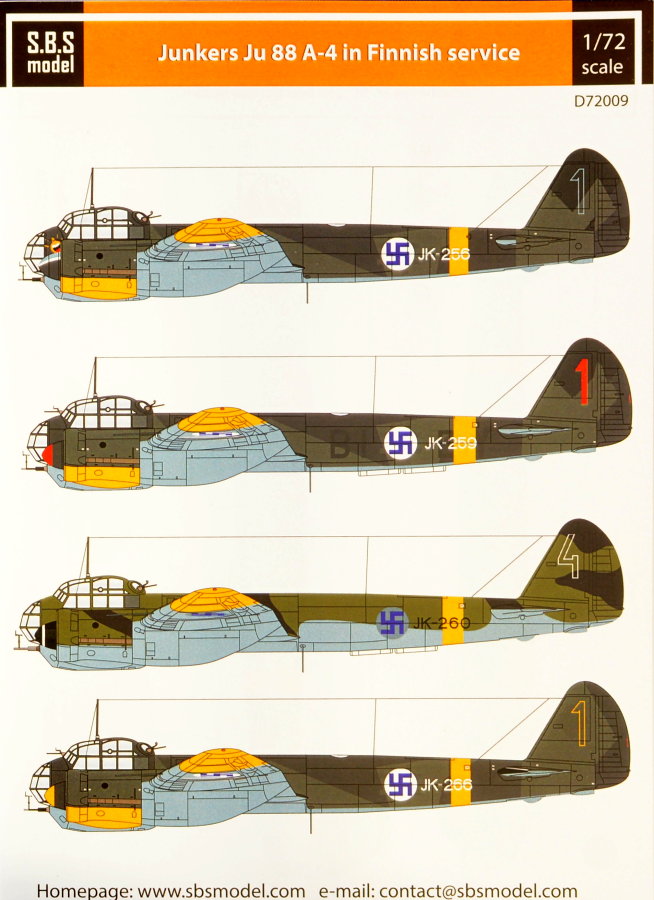 1/72 Decal Junkers Ju 88 A-4 in Finnish service