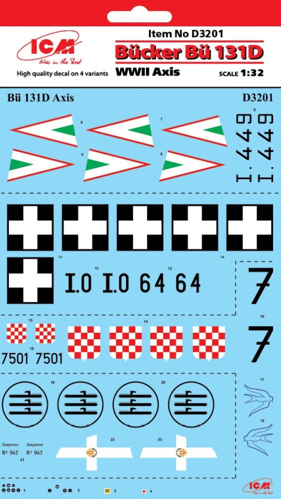 1/32 Decal for Bü 131D Axis WWII (4x variants)