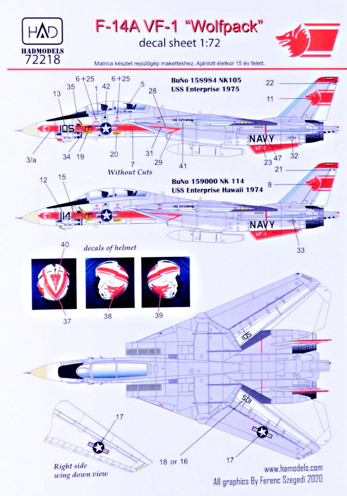 1/72 Decal F-14A VF-1 'Wolfpack'