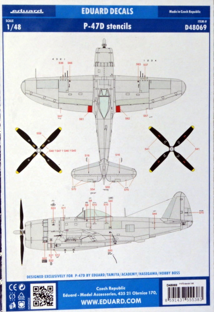 1/48 Decals P-47D stencils (EDU/TAM/ACAD/HAS)