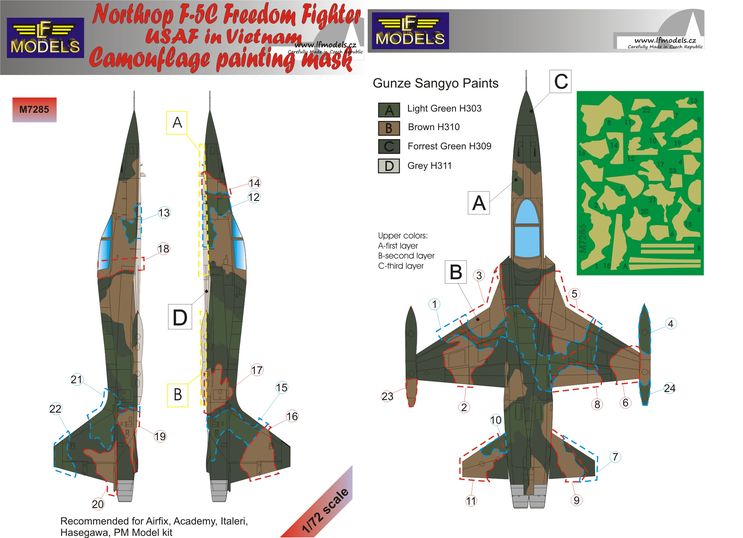 1/72 Mask F-5C USAF in Vietnam Camouflage painting