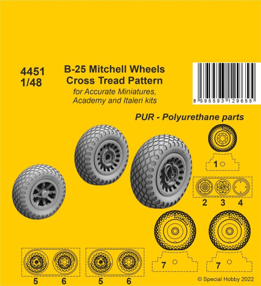 1/48 B-25 Mitchell wheels - Cross Tread Pattern