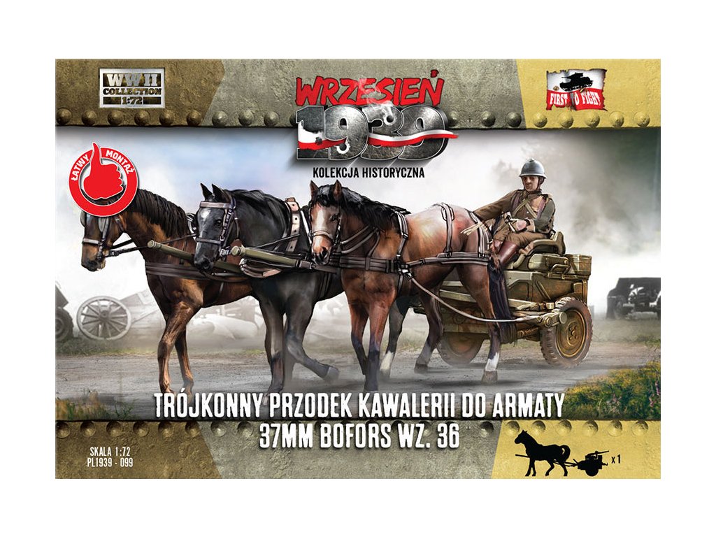 1/72 Three-horse cavalry carriage 37mm Bofors w.36