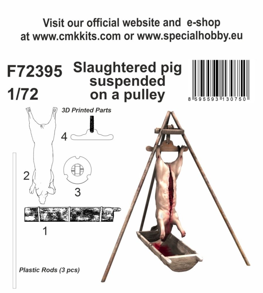 1/72 Slaughtered pig suspended on a pulley