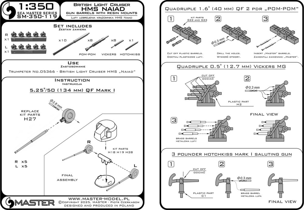 1/350 HMS Naiad armament barrels, 26 pcs. (TRUMP)