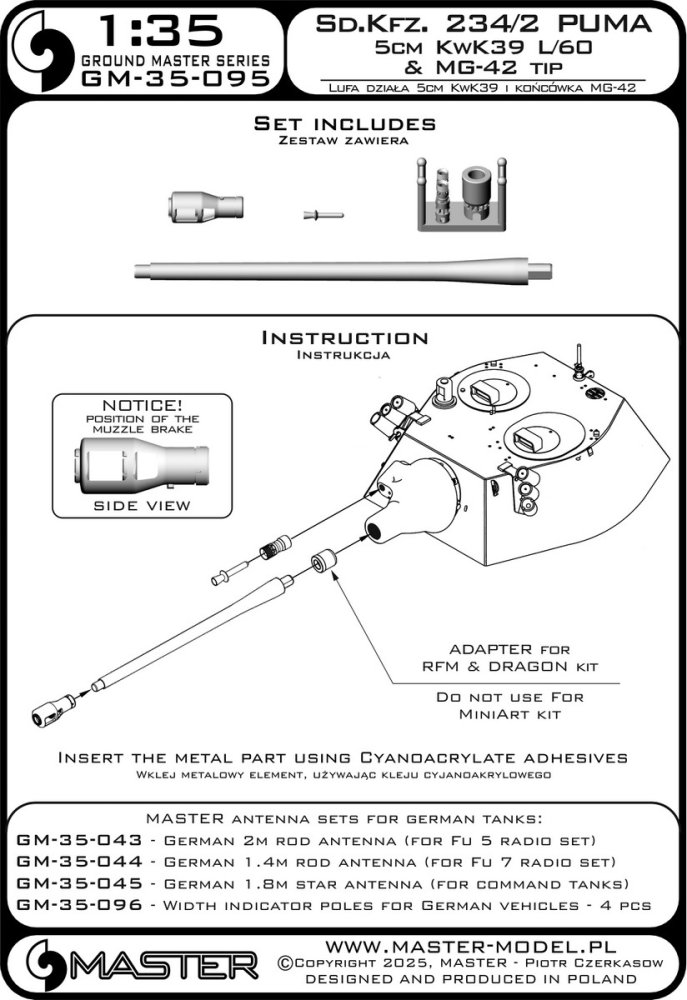 1/35 Sd.Kfz. 234/2 Puma 50mm KwK39 L/60 gun barrel