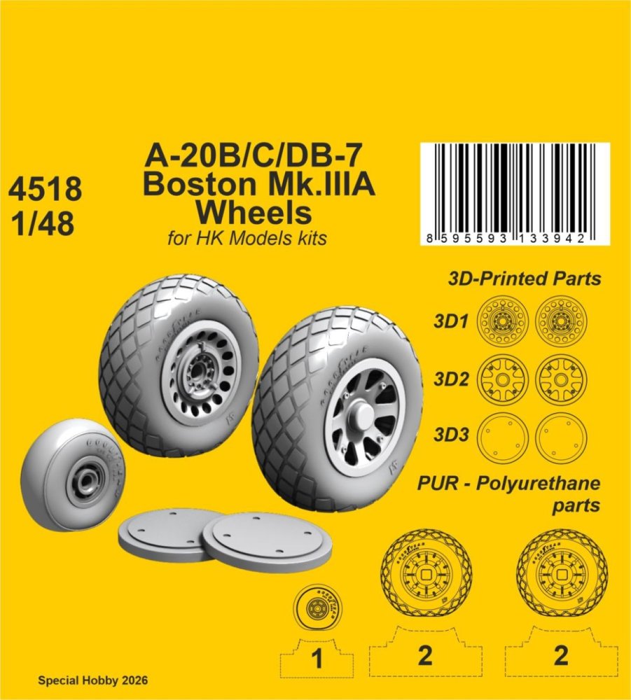 1/48 A-20B/C/DB-7 Boston Mk.IIIA - wheels (HKM)