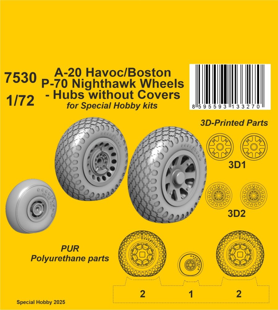 1/72 A-20 Havoc/Boston/ P-70 Wheels w/o covers