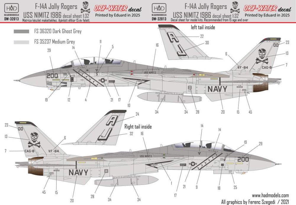 1/32 Decal F-14A Jolly Rogers Low Visibility
