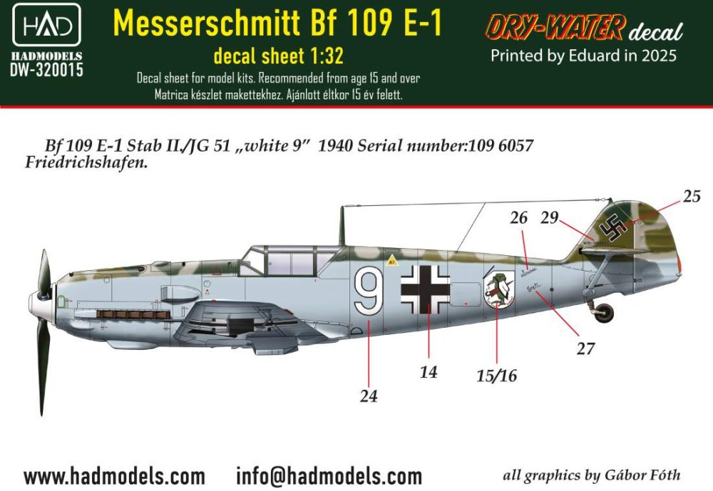 1/32 Decal Messerschmitt Bf 109 E-1 (dry-water)