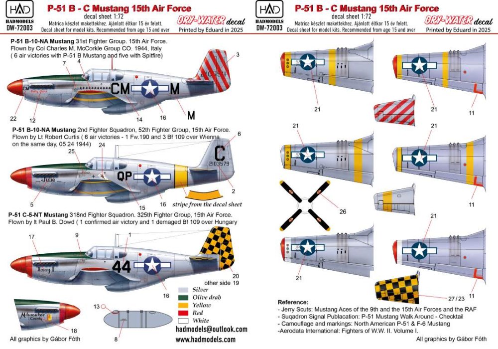 1/72 Decal P-51 B-C Mustang 15th AF (dry-water)