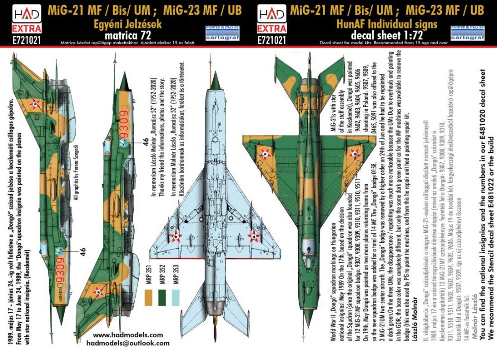 1/72 Decal MiG-21/MiG-23 Hungarian AF Indiv.signs