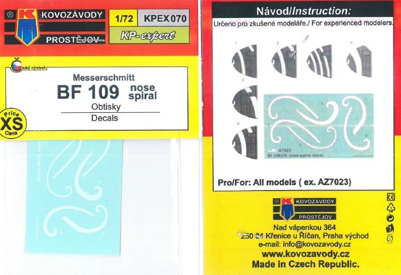 1/72 Decals Bf 109 nose spiral