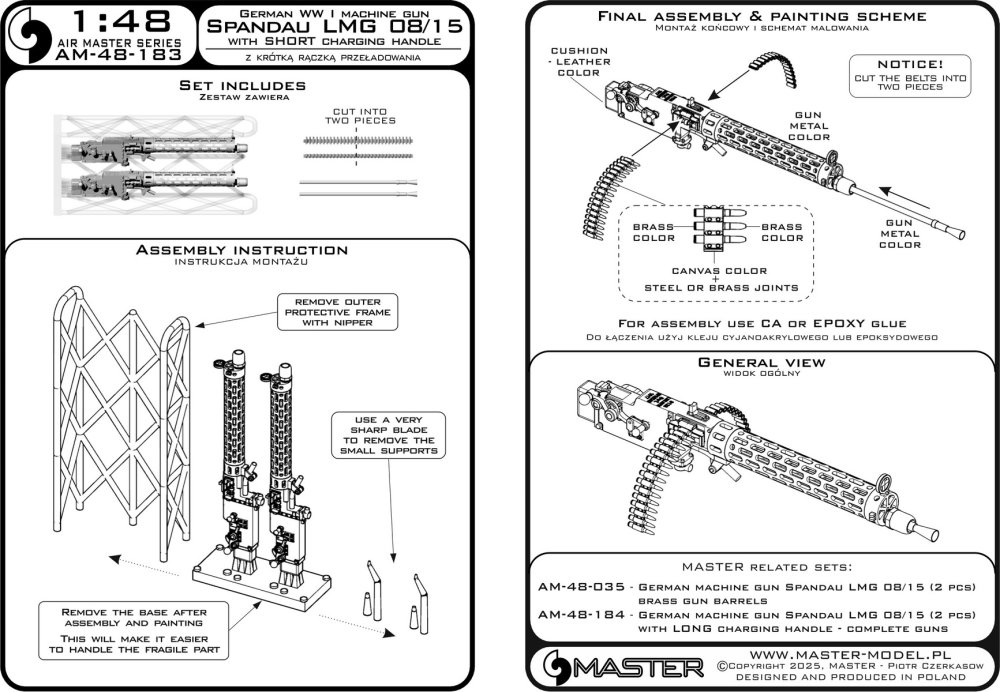 1/48 Spandau LMG 08/15 w/ SHORT charg.handle (2x)