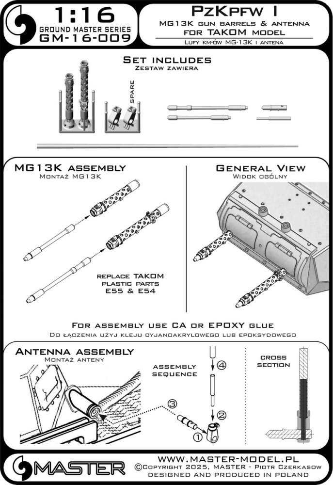 1/16 PzKpfw I - MG-13K gun barrels&antenna (TAKOM)