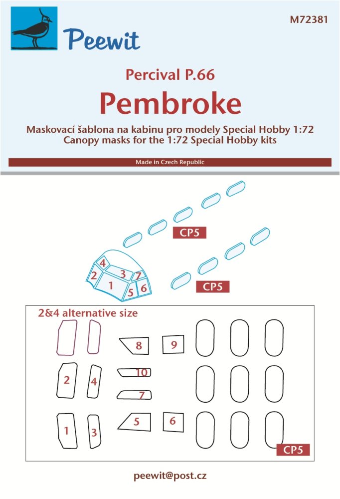 1/72 Canopy mask Percival P.66 Pembroke (SP.HOBBY)