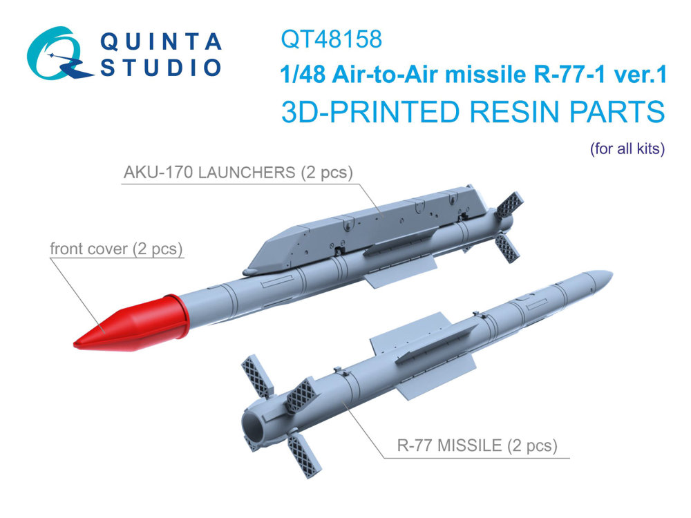 1/48 R-77-1 Ver.1 AA Missiles w/ Launch. (2 pcs.)